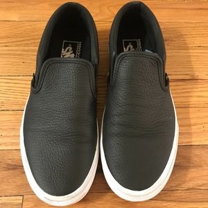 Vans slip on shoes black leather size 9